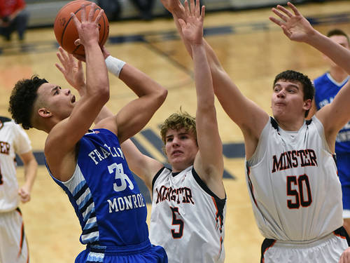 Franklin Monroe’s Ethan Conley shines vs. Minster with career-high 35 points at Flyin’ to the Hoop