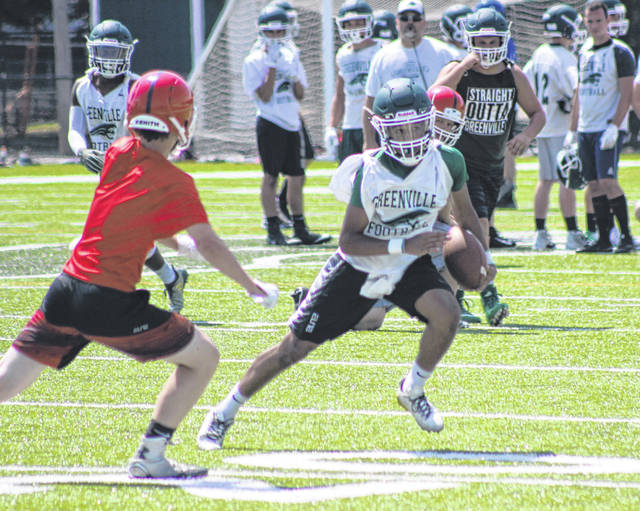 Greenville football team off to good start in Thursday’s 7-on-7 practice with St. Henry and Brookville
