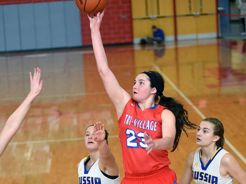 Tri-Village girls basketball team defeats Russia for district championship