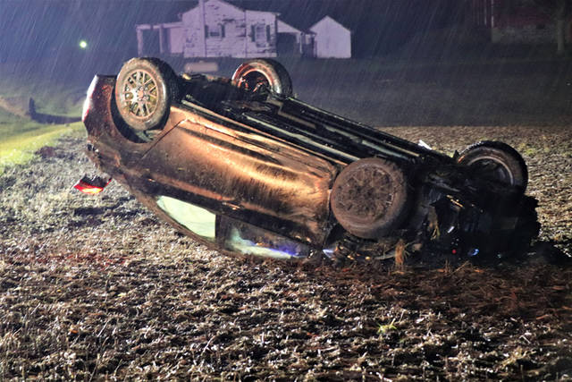 1 injured in rollover accident after vehicle hydroplanes off the roadway